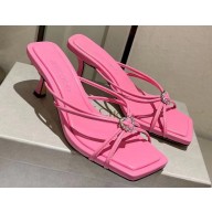 Jimmy Choo Heel 7cm Indiya Nappa Leather Mules Pink with Crystal Hearts 2023