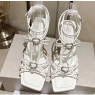 Jimmy Choo Heel 8.5cm Indiya Sandals White with Crystal Hearts 2023