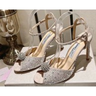 Jimmy Choo Heel 10cm Nude Suede Sacora Sandals with Hotfix Crystals and Sphere Detail 2023