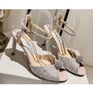 Jimmy Choo Heel 8.5cm Nude Suede Sacora Sandals with Hotfix Crystals and Sphere Detail 2023