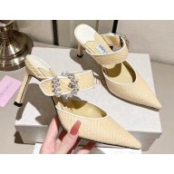 Jimmy Choo Pointed-Toe Mules Beige with Crystal Buckle 2023