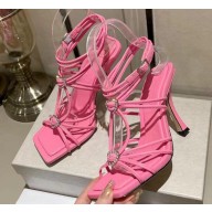 Jimmy Choo Heel 10cm Indiya Sandals Pink with Crystal Hearts 2023