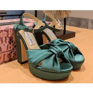 Jimmy Choo Heel 12cm Platform 4cm Heloise Sandals Satin Green 2023