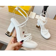 Fendi Heel 9cm Baguette nappa leather padded sandals White 2023