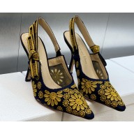 Dior Heel 9.5cm J'Adior Slingback Pumps in Blue Denim Embroidered with Camel-Colored Saint-Gall Motif 2023