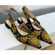 Dior J'Adior Slingback Ballerina Flats in Blue Denim Embroidered with Camel-Colored Saint-Gall Motif 2023