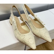 Dior J'Adior Slingback Ballerina Flats in White Embroidered with Camel-Colored Saint-Gall Motif 2023