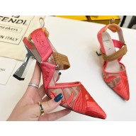 Fendi Colibrì mesh high-heeled slingbacks with floral embroidery Red 2023