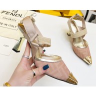 Fendi Colibrì Pink mesh high-heeled slingbacks with a metal toe cap 2023