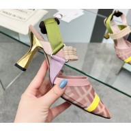 Fendi Heel 8cm Colibrì mesh high-heeled slingbacks Pink/Yellow/Green 2023