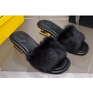 Fendi Sculptural heel Baguette mink slides Black 2023