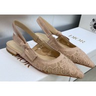 Dior J'Adior Slingback Ballerina Flats in Nude Transparent Mesh Embroidered with D-Lace Macramé Motif 2023