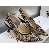 Dior Heel 6.5cm J'Adior Slingback Pumps in Beige Multicolor Embroidered Cotton with Toile de Jouy Voyage Motif 2023