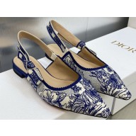 Dior J'Adior Slingback Ballerina Flats in Blue Multicolor Embroidered Cotton with Toile de Jouy Voyage Motif 2023