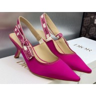 Dior Heel 6.5cm J'Adior Slingback Pumps in Fuchsia Embroidered Satin and Cotton 2023