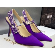 Dior Heel 9.5cm J'Adior Slingback Pumps in Purple Embroidered Satin and Cotton 2023