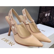 Dior Heel 9.5cm J'Adior Slingback Pumps in Nude Embroidered Satin and Cotton 2023