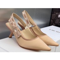 Dior Heel 6.5cm J'Adior Slingback Pumps in Nude Embroidered Satin and Cotton 2023