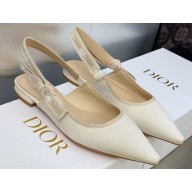 Dior J'Adior Slingback Ballerina Flats in White Embroidered Satin and Cotton 2023