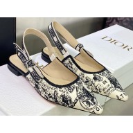 Dior J'Adior Slingback Ballerina Flats in White Cotton Embroidered with Plan de Paris Motif 2023