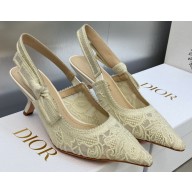 Dior Heel 6.5cm J'Adior Slingback Pumps in White Transparent Mesh Embroidered with D-Lace Macramé Motif 2023