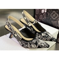 Dior Heel 6.5cm J'Adior Slingback Pumps in Black Cotton Embroidered with Plan de Paris Motif 2023