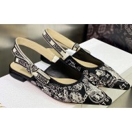 Dior J'Adior Slingback Ballerina Flats in Black Cotton Embroidered with Plan de Paris Motif 2023