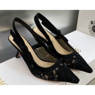 Dior Heel 6.5cm J'Adior Slingback Pumps in Black Transparent Mesh Embroidered with D-Lace Macramé Motif 2023