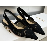 Dior J'Adior Slingback Ballerina Flats in Black Transparent Mesh Embroidered with D-Lace Macramé Motif 2023