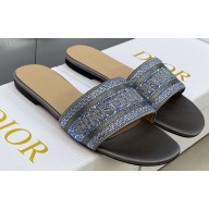 Dior Dway Flat Slides in Embroidered Cotton 40 2023