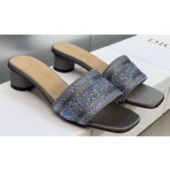 Dior Dway Heeled 4.5cm Slides in Embroidered Cotton 43 2023