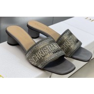 Dior Dway Heeled 4.5cm Slides in Embroidered Cotton 40 2023