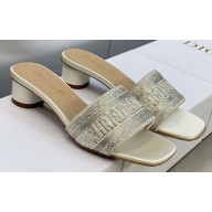 Dior Dway Heeled 4.5cm Slides in Embroidered Cotton 39 2023