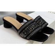 Dior Dway Heeled 4.5cm Slides in Embroidered Cotton 38 2023