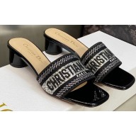Dior Dway Heeled 4.5cm Slides in Embroidered Cotton 34 2023