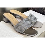 Dior Dway Heeled 4.5cm Slides in Embroidered Cotton 50 2023