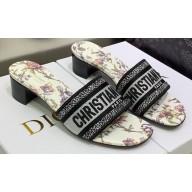 Dior Dway Heeled 4.5cm Slides in Embroidered Cotton 10 2023
