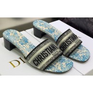 Dior Dway Heeled 4.5cm Slides in Embroidered Cotton 08 2023