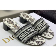 Dior Dway Heeled 4.5cm Slides in Embroidered Cotton 04 2023