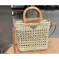 Cheap Sale Prada Raffia Crochet and Leather Tote Bag 01 2023