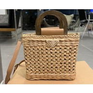 Cheap Sale Prada Raffia Crochet and Leather Tote Bag 02 2023