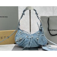 Balenciaga Le Cagole XS Shoulder Bag in blue demin with rhinestones