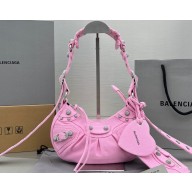 Balenciaga Le Cagole XS Shoulder Bag in Pink demin with rhinestones