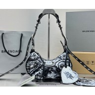 Balenciaga Le Cagole XS Shoulder Bag in Graffiti printed Arena lambskin Black