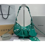 Balenciaga Le Cagole XS Shoulder Bag in crocodile embossed calfskin Green with rhinestones