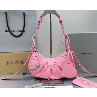 Balenciaga Le Cagole XS Shoulder Bag in crocodile embossed calfskin Pink with rhinestones