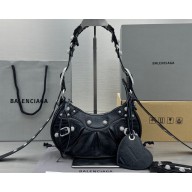 Balenciaga Le Cagole XS Shoulder Bag in Arena lambskin Black with rhinestones