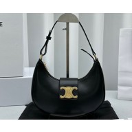 Celine Ava Triomphe Soft Bag in Smooth Calfskin Black