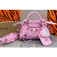 Balenciaga Neo Cagole XS Handbag in Pink BB Monogram asered washed denim