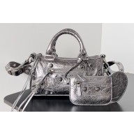 Balenciaga Le Cagole Mini Duffle Bag in Arena lambskin silver metallized